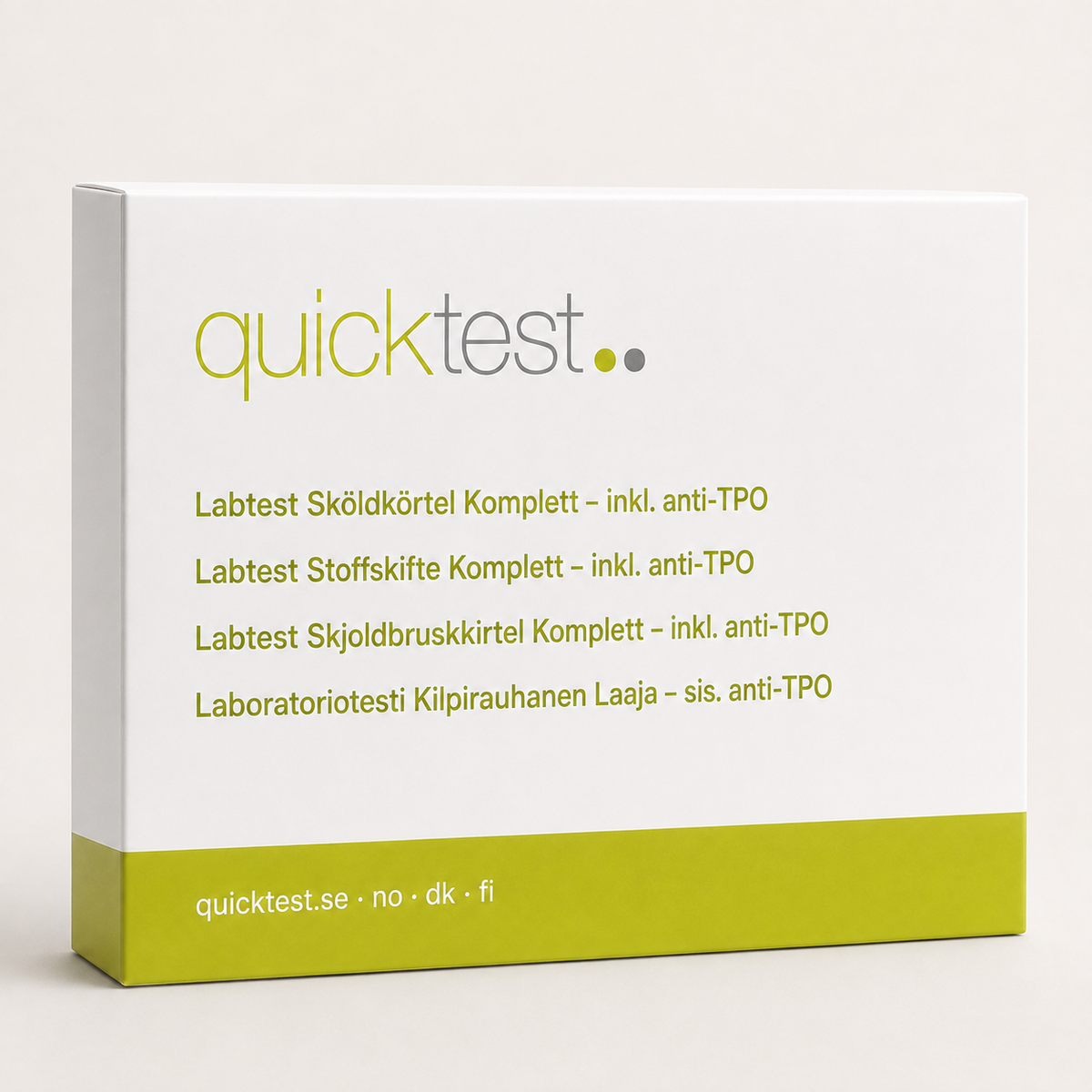Skjoldbruskkjerteltest Stor - TSH, fT3, fT4 & TPO - Quicktest laboratorietest, emballasje