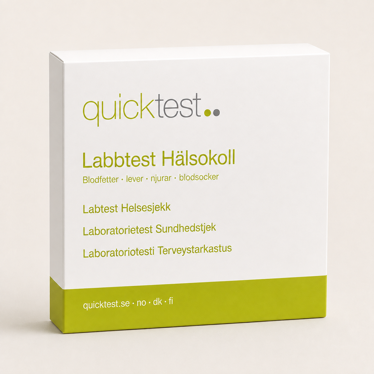 Helsesjekk - blodfett, lever, nyrer & blodsukker - Quicktest laboratorietest, emballasje