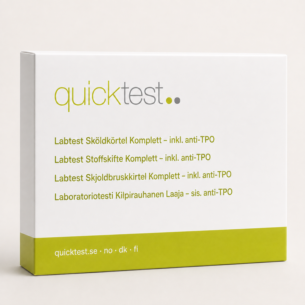 Skjoldbruskkjerteltest Stor - TSH, fT3, fT4 & TPO - Quicktest laboratorietest, emballasje