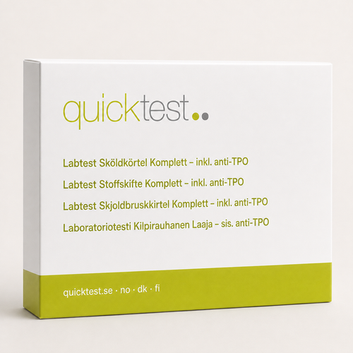 Skjoldbruskkjerteltest Stor - TSH, fT3, fT4 & TPO - Quicktest laboratorietest, emballasje