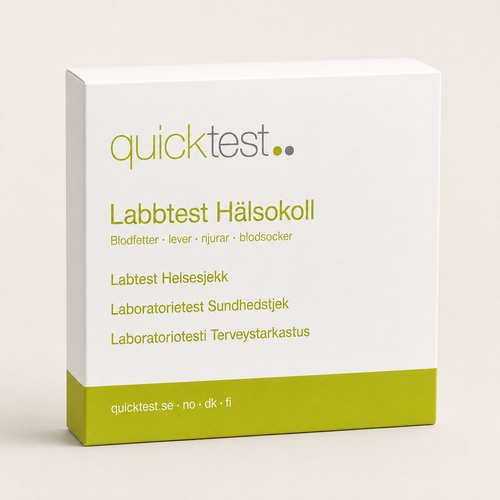Helsesjekk - blodfett, lever, nyrer & blodsukker - Quicktest laboratorietest, emballasje