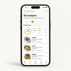 Personlig kostholdsplan i Quicktest Helseportal vist på en iPhone