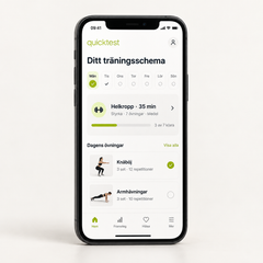 Personlig treningsplan i Quicktest Helseportal vist på en iPhone